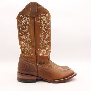 Reyme Western Women's 6.5 Mex 23.5 Brown Leather Floral Embroidered Cowgirl Boot
